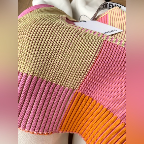 Jacquemus La Maille Yauco Ribbed Cropped Top Multi Pink - Picture 8 of 16